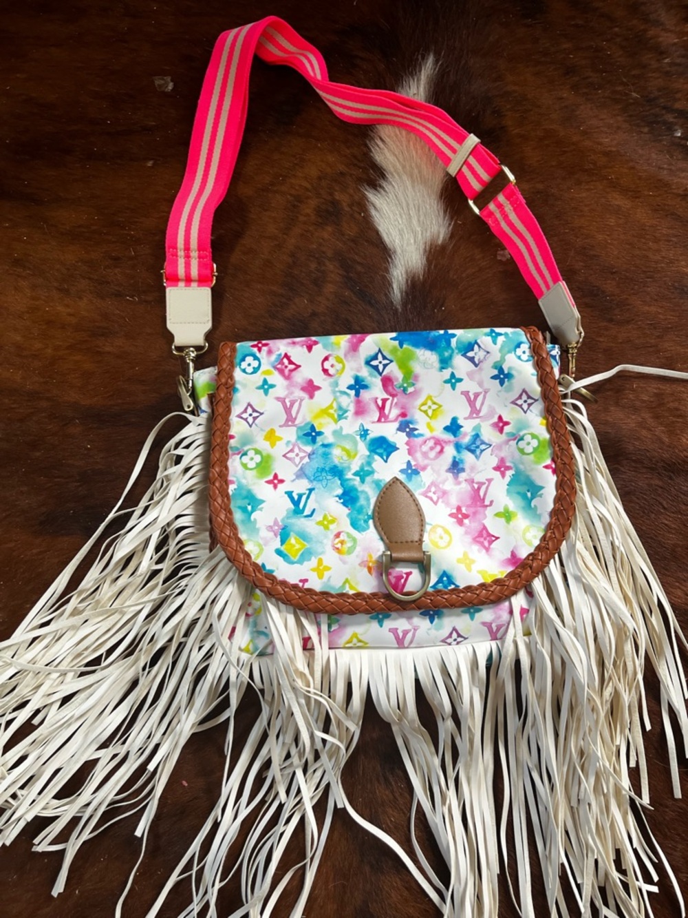 Boho/western Watercolor LV up cycled bag